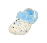 Bluey Sandalias tipo zuecos con forro de piel para niños con abalorios, zapatos deslizantes para niños para interiores y exteriores, blanco crema, 27 EU