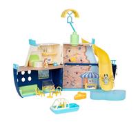 Bluey Set de Juego del Crucero 5 Zonas de Juego, tobogán acuático, rocódromo, lancha motora y paracaídas; +15 Accesorios, Hoja de Pegatinas y Figuras exclusivas Bingo