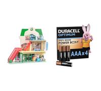 Bluey Set de Juego Supermercado, 3 Pisos con Figuras exclusivas Bingo, Incluye Escalera mecánica, 24 Sonidos, más de 15 Piezas de Juego y un intercomunicador + Duracell Optimum Pack de 4 AAA