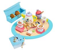 BLUEY Tea Party Set - Juego de simulación de Madera de 18 Piezas con Bandeja, Tetera, Tazas de té, Galletas y Bloc de Notas para niños de 3 años en adelante - Diversión imaginativa y Juegos de