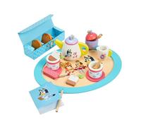 BLUEY Tea Party Set - Juego de simulación de Madera de 18 Piezas con Bandeja, Tetera, Tazas de té, Galletas y Bloc de Notas para niños de 3 años en adelante - Diversión imaginativa y Juegos de