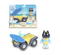 Bluey - Vehículos Beach Quad con Figura del Perrito Azul, Juguete con Gafas de Sol y Tabla de Surf, Famosa (BLY62100)