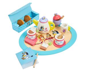 Bluey Wooden Tea Party Set - 18-Piece Pretend Play Set with Teapot, Cups, Biscui