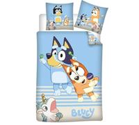 Bluey y Bingo Funda Nórdica Cama 90 140x200 + Funda Almohada 65x65 Botones | Ropa de cama reversible | Algodón natural transpirable Oeko-Tex | Licencia oficial | Cierre botones | 3-8 | Idea regalo