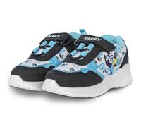 Bluey Zapatillas deportivas para niños, zapatos oficiales de personajes para niños, tenis de poliuretano negro y azul con correa de velcro, suela ligera y acolchada, tallas para niños pequeños y niños