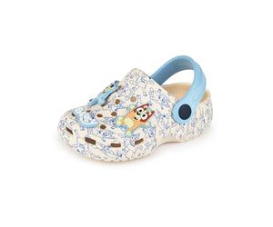 Bluey Zuecos para niño | Calzado Infantil sin Cordones con adorables Colgantes de Cachorro en Color Beige y Azul | Sandalias Estampadas para Interior y Exterior con Correa Ajustable