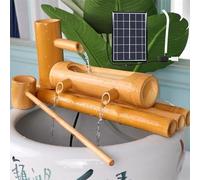 BLUEZY Fuente De Agua Solar De Bambú Natural, Característica De Cascada De Jardín Decorativa Al Aire Última Intervensión con Panel Solar, Boquilla Japonesa, Hecha A Mano 30cm