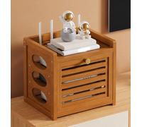 BLUEZY Router Rack Caja Router Pared Bambú Organizador para Router WiFi Inalámbrico Caja De Almacenamiento De Enrutador Caja De Almacenamiento para Enrutador WiFi C,40x28cm