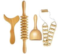 BLUEZY Set de 4 Maderoterapia Kit Masajeador Rodillo Anticelulitico de Madera, Rodillo Masaje Muscular Gua Sha Masajeador para Cuello, Piernas, Espalda y Cuerpo Alivio del Dolor