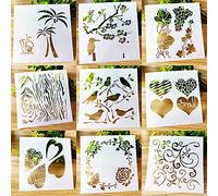 BLUGUL Plantillas de Dibujo, para Scrapbooking, Manualidades, DIY, Album de Fotos, Cuaderno, Diario, Corazón Flor Planta Pájaro, Naturaleza B 9pcs