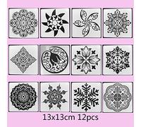 BLUGUL Plantillas de Mandala, Mandala Punteando Plantilla, para Pared de Bricolaje, DIY Piedras Arte, Muebles de Madera, Type G 12 Piezas