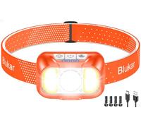 Blukar 2026Linterna Frontal LED Recargable Gen2,Alto Brillo Linterna Cabeza | 10 Modos Regulables, Doble Haz Foco/Luz Amplia, Sensor de Movimiento, Impermeable, Larga Duración para Acampar, Mandarina