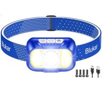 Blukar 2026Linterna Frontal LED Recargable Gen2,Alto Brillo Linterna Cabeza | 10 Modos Regulables, Doble Haz Foco/Luz Amplia, Sensor de Movimiento, Impermeable, Larga Duración para Acampar, Azul joya