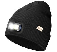 Blukar Gorro con luz LED, 2 en 1 Superbrillante Recargable Gorro para Correr, 5 Modos de Iluminación, Manos Libres Ángulo Ajustable Linterna Frontal, Invierno Cálido Regalos para Hombre y Mujer