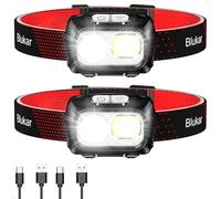 Blukar Linterna Frontal,[2 Piezas] Superbrillantes Linterna Cabeza LED Recargables con Sensor de Movimiento y Ajustable Ángulo, 8 Modos (con Luz Roja) para Camping, Correr, Bicicleta etc-Negro
