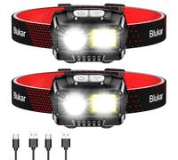 Blukar Linterna Frontal Recargable, [2 Pack] 2000L Super Brillante Linterna Cabeza LED Con Sensor de Movimiento y Luces de Advertencia Rojas, 8 Modos Luz, 30h de Tiempo Ejecución para Correr, Pesca