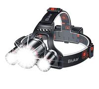 Blukar Linterna LED Recargable, 8000L Superbrillante Impermeable Linterna Cabeza con Roja luz de advertencia - 90° Ajustable Luz Frontal con Funcion de Zoom
