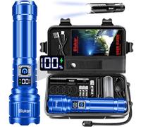 Blukar Linternas LED Alta Potencia, Súperbrillante Lúmenes Ultra Altos Linterna Recargable, 5 Modos de luz, Zoomable, IP67 Impermeable, Pantalla Digital Inteligente para Emergencias/Camping/Senderismo