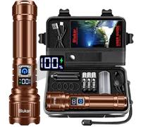 Blukar Linternas LED Alta Potencia, Súperbrillante Lúmenes Ultra Altos Linterna Recargable, 5 Modos de luz, Zoomable, IP67 Impermeable, Pantalla Digital Inteligente para Emergencias/Camping/Senderismo