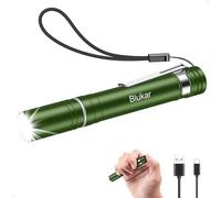 Blukar Mini Linterna LED Recargable, Super Brillante Linternas Bolígrafo | 4 Modos de Luz, Zoomable, Función de Memoria, Impermeable, Flashlight de Mano con Clip de Bolsillo y Cordón, Verde oscuro