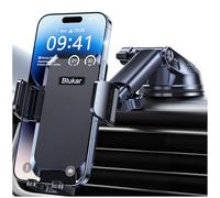 Blukar Soporte Móvil Coche, 2023 Upgraded Ajustable Soporte Teléfono Coche con Ventosa Fuerte & 360° Rotación - Liberación de un Botón Porta Movil Coche para Todos los Teléfonos de 4.0''-7.0'' (Negro)