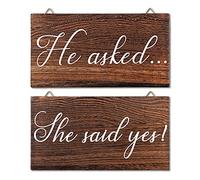 Blulu 2 piezas de decoración de pared con texto en inglés «He Asked She Said Say», madera rústica, decoración de pared, hecho a mano, para compromiso, boda, para decoración de compromiso, para