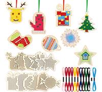 Blulu 24 Piezas Kit de Punto de Cruz de Madera Navidad Adornos de Árbol de Navidad de Punto de Cruz Decoraciones Colgantes Arte y Manualidades para Principiantes Proyecto Bricolaje