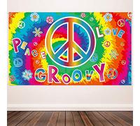 Blulu Bandera de Carnaval de Los 60 Telón de Fondo de Fiesta de Tema Hippie Kit de Decoración de Pared Groovy Decorador de Escenas de Fiesta de Los 60 Paz y Amor 72,8 x 43,3 Pulgadas