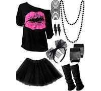 Blulu - Juego de 17 accesorios de disfraz de los años 80 para mujer, traje de los años 80 para cosplay, fiesta temática retro, Negro -, XXXL