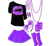 Blulu - Juego de 17 accesorios de disfraz de los años 80 para mujer, traje de los años 80 para cosplay, fiesta temática retro, Púrpura, XL