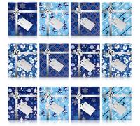 Blulu Juego de 24 cajas de regalo de Navidad con lazo y etiquetas, soporte azul para tarjetas de regalo de vacaciones, caja de regalo de invierno, caja de regalo de copo de nieve azul para fiesta de