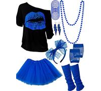 Blulu Juego de Accesorios de Disfraz de los Años 1980, Camisetas Tutu Diadema Pendientes Colalr Calentadores de Pierna (Azul Real, M)