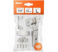 Blum Clip Top - Bisagra para muebles (110°, recta, con muelle, tornillos, tope de esquina y placa de montaje en cruz excéntrica, acero, distancia de 0 mm)