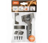 BLUM 10 bisagras para muebles, 110° en ónix, rectas, con muelle, tornillos, tope de esquina + clip Blum Clip placa de montaje en cruz excéntrica, acero, tornillos, distancia 0 mm (10 juegos)