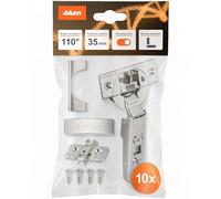 BLUM CLIP TOP BLUMOTION - Bisagra para muebles (10 unidades, 110°, recta, con muelle, tornillos, tope de esquina, placa de montaje en cruz excéntrica, acero, tornillos, distancia de 0 mm)