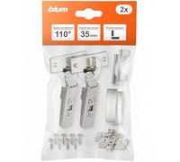 BLUM CLIP Top - Bisagra para muebles (2 unidades, 110°, recta, con muelle, tornillos, tope de esquina, placa de montaje en cruz excéntrica, acero, tornillos, distancia de 0 mm)