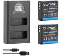 Blumax - Juego de 2 baterías compatibles con Panasonic DMW-BLG10 E (1000 mAh) + Slim Dual Charger DMW-BLG10E / DMW-BLE9 E para Lumix DMC-GF6 GX7 III DC-TZ202 G110W