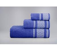 BLUME HOME Juego de Toallas de Baño Griegas, 3 Piezas, Blanco con Diseño Dorado, 30x50cm 50x100cm 100x150cm, 600g (Azul Marinho)