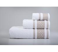 BLUME HOME Juego de Toallas de Baño Griegas, 3 Piezas, Blanco con Diseño Dorado, 30x50cm 50x100cm 100x150cm, 600g (Branco/Bege)