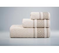 BLUME HOME Juego de Toallas de Baño Griegas, 3 Piezas, Blanco con Diseño Dorado, 30x50cm 50x100cm 100x150cm, 600g (Bege)