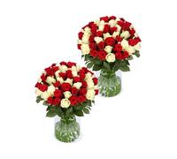 Blume Ideal Ramo de rosas | 2 x 50 rosas - rojo y blanco (total 100 tallos), diámetro 40 - 50 cm, rosas premium para bodas y decoración, 7 días de garantía de frescura, en diferentes colores y