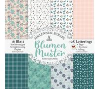 Blumen Muster Bastelpapier: Florale Motive in Peach, Teal & Mint I Scrapbooking Papier & Zubehör I Zum Ausschneiden I Mit Letterings I Junk Journal Dekor I Washi Tape I DIY Karten Bastel Geschenk