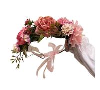 Blumenkranz Stirnband für Damen,Floral Girlande für Braut Brautjungfer,künstliche Blumen Krone,Blumenstirnband Haarschmuck für Hochzeit Party,Reisefotografie,Accessorries Haare,verstellbarer,Rosa