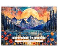 Blumennächte im Mondlicht - Poesie des Himmels und der Erde (Wandkalender 2026 DIN A2 quer), CALVENDO Monatskalender: Der Mond als romantischer Begleiter der Natur