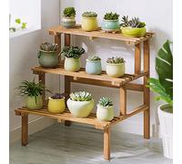 Blumenständer Pflanzentreppe - Soporte esquinero de madera natural de 3 niveles para interiores y exteriores, alféizar de ventana y balcón, para decoración del hogar