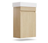 blumfeldt Johnstone Mueble de Baño con Lavabo - Acabado Madera Natural, Lavamanos Cerámico, Cierre Suave, Resistente a Humedad, Amplio Almacenamiento - Fácil de Instalar