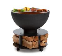 Blumfeldt Brasero con parrilla redondo Savage 2.0, Ø: 60 cm, base estable, almacenamiento de madera