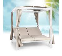 blumfeldt Cama Balinesa, para Exterior, Jardin, Tumbona Doble Regulable y Respaldo Reclinable, Cama XL con Techo Solar