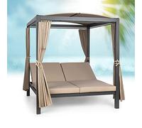 blumfeldt Cama Balinesa, Tumbona Doble Jardin Exterior Regulable y Respaldo Reclinable, Cama Jardin Exterior con Techo Solar, Tumbonas Dobles, Cama Exterior Jardin XL Sunbeds, Tumbonas Exterior