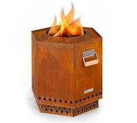 Blumfeldt Cuenco de Fuego, Hoguera móvil con Cubierta para la Lluvia, Asas de Madera, Mesa de Fuego para Exteriores, Chimenea de leña de Mesa con Vista 360°, Hoguera el Patio y la terraza